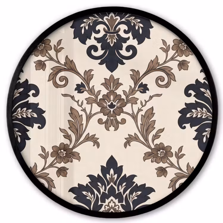 Ronde fotolijst - Patroon - Floraal - Klassiek - Beige-blauw — 1