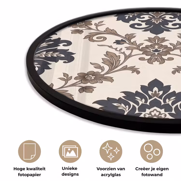 Ronde fotolijst - Patroon - Floraal - Klassiek - Beige-blauw — 2