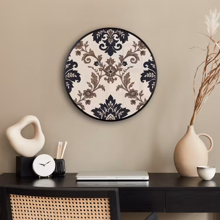 Ronde fotolijst - Patroon - Floraal - Klassiek - Beige-blauw — 3
