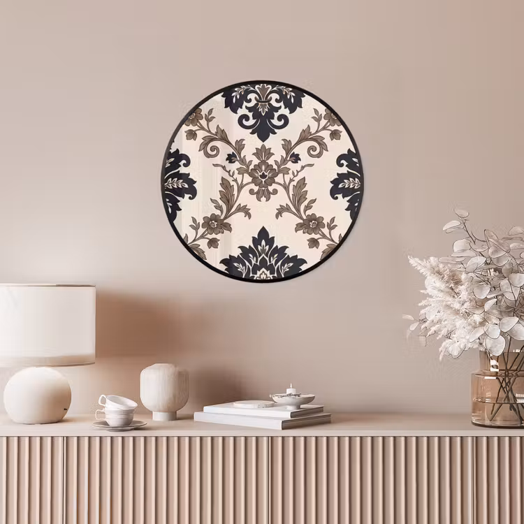 Ronde fotolijst - Patroon - Floraal - Klassiek - Beige-blauw — 5