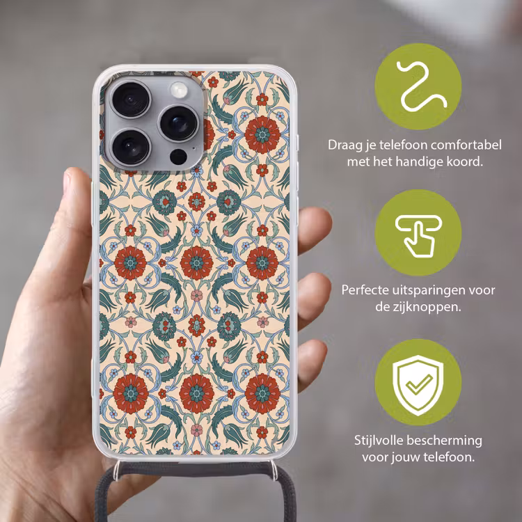 Telefoonhoesje met koord - Bloemen - Patroon - Klassiek - Decoratie - Kleurrijk — 4