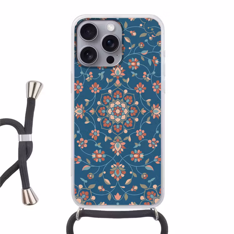 Telefoonhoesje met koord - Bloemen - Patroon - Natuur - Ornament - Blauw — 1