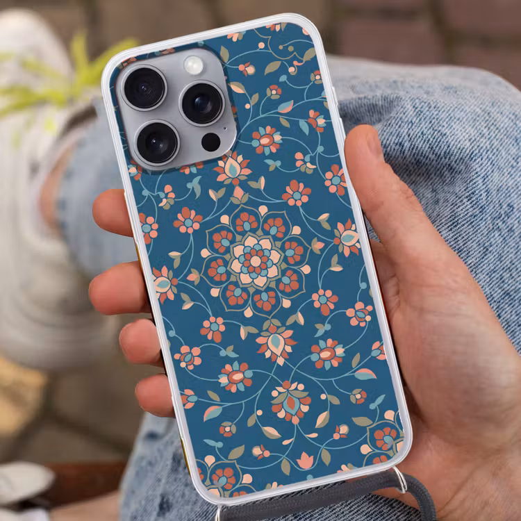 Telefoonhoesje met koord - Bloemen - Patroon - Natuur - Ornament - Blauw — 2