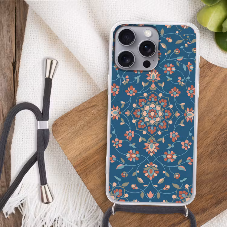 Telefoonhoesje met koord - Bloemen - Patroon - Natuur - Ornament - Blauw — 3