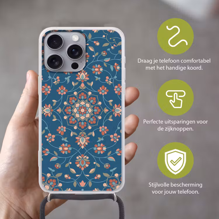 Telefoonhoesje met koord - Bloemen - Patroon - Natuur - Ornament - Blauw — 4
