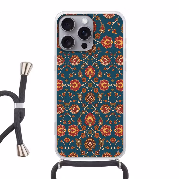 Telefoonhoesje met koord - Ornament - Flora - Traditioneel - Klassiek - Blauwgroen — 1
