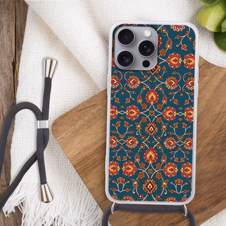 Telefoonhoesje met koord - Ornament - Flora - Traditioneel - Klassiek - Blauwgroen — 3