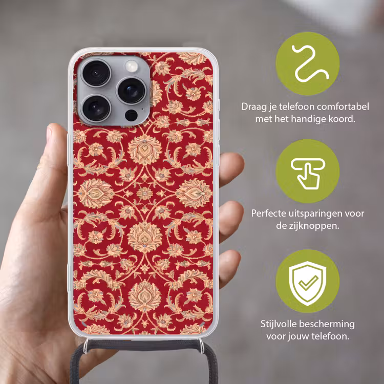 Telefoonhoesje met koord - Patroon - Bloem - Klassiek - Oosters - Rood — 4