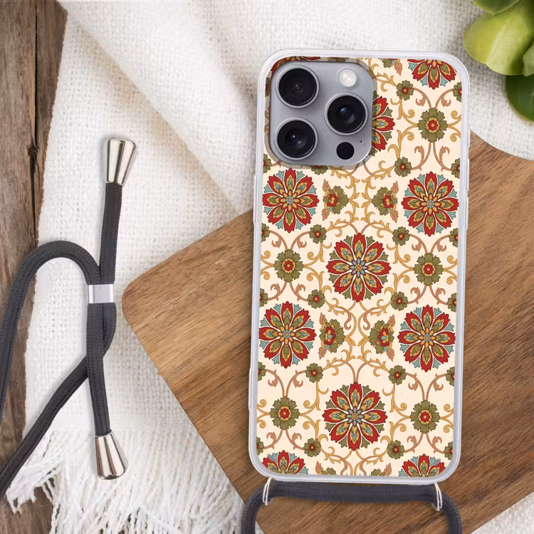 Telefoonhoesje met koord - Patroon - Bloemen - Ornament - Klassiek - Kleurrijk — 3