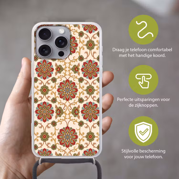 Telefoonhoesje met koord - Patroon - Bloemen - Ornament - Klassiek - Kleurrijk — 4
