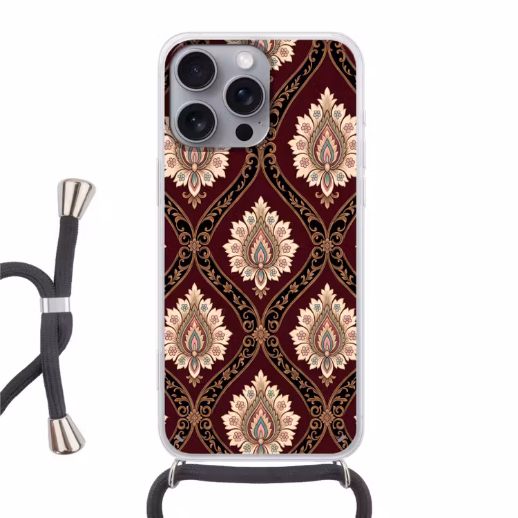Telefoonhoesje met koord - Patroon - Bloemmotief - Decoratie - Klassiek - Rood — 1
