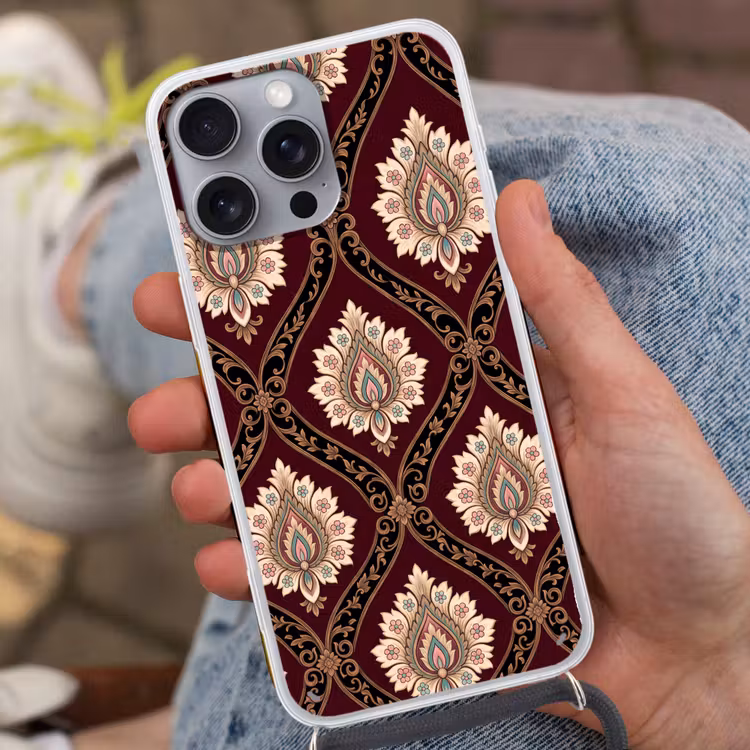 Telefoonhoesje met koord - Patroon - Bloemmotief - Decoratie - Klassiek - Rood — 2