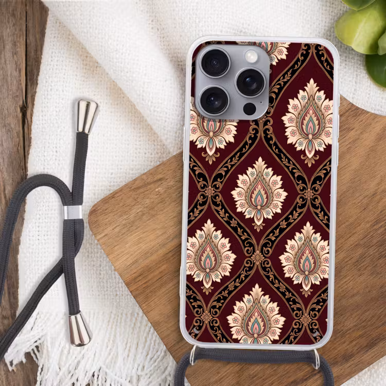 Telefoonhoesje met koord - Patroon - Bloemmotief - Decoratie - Klassiek - Rood — 3