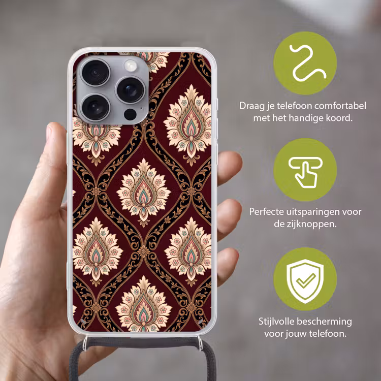 Telefoonhoesje met koord - Patroon - Bloemmotief - Decoratie - Klassiek - Rood — 4