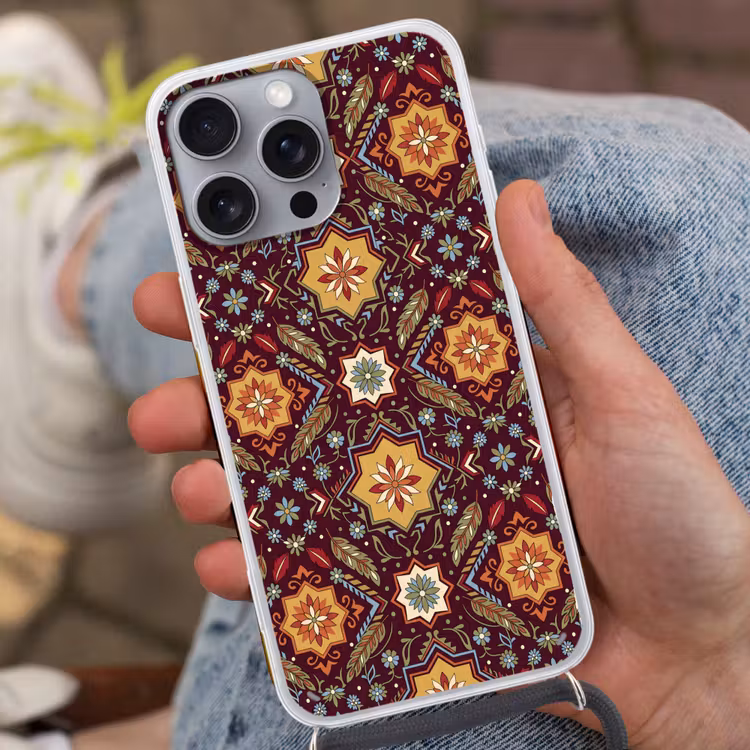 Telefoonhoesje met koord - Patroon - Floraal - Geometrisch - Kleurrijk - Decoratie — 2