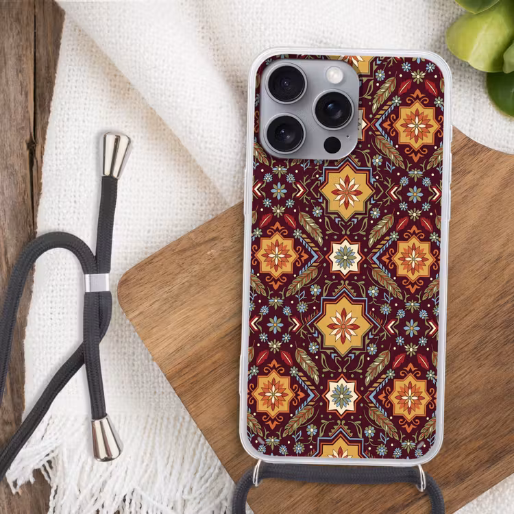 Telefoonhoesje met koord - Patroon - Floraal - Geometrisch - Kleurrijk - Decoratie — 3
