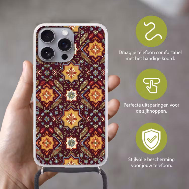 Telefoonhoesje met koord - Patroon - Floraal - Geometrisch - Kleurrijk - Decoratie — 4