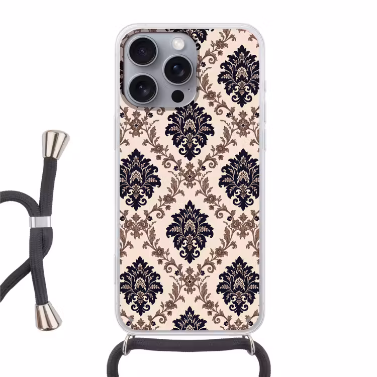 Telefoonhoesje met koord - Patroon - Floraal - Klassiek - Beige-blauw — 1