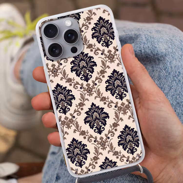Telefoonhoesje met koord - Patroon - Floraal - Klassiek - Beige-blauw — 2