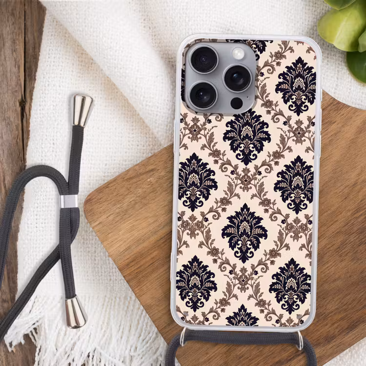 Telefoonhoesje met koord - Patroon - Floraal - Klassiek - Beige-blauw — 3