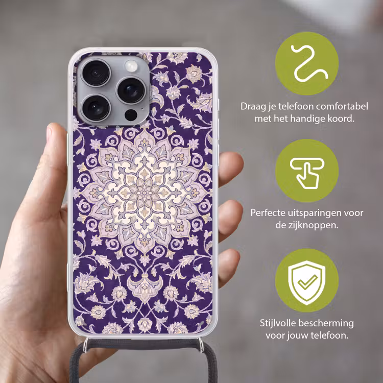 Telefoonhoesje met koord - Patroon - Medallion - Oosters - Paars - Decoratie — 4