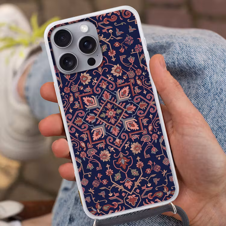 Telefoonhoesje met koord - Patroon - Oosters - Floraal - Blauw - Klassiek — 2