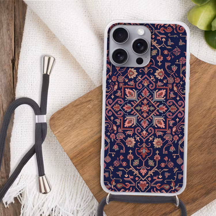 Telefoonhoesje met koord - Patroon - Oosters - Floraal - Blauw - Klassiek — 3