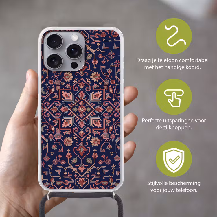 Telefoonhoesje met koord - Patroon - Oosters - Floraal - Blauw - Klassiek — 4
