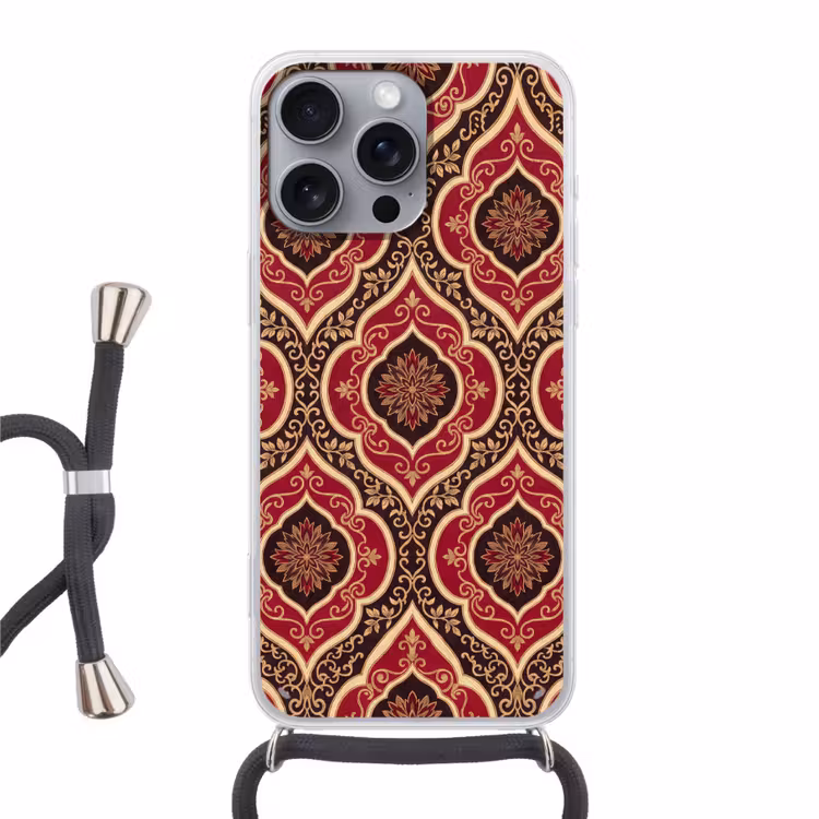 Telefoonhoesje met koord - Patroon - Ornament - Barok - Rood - Goud — 1