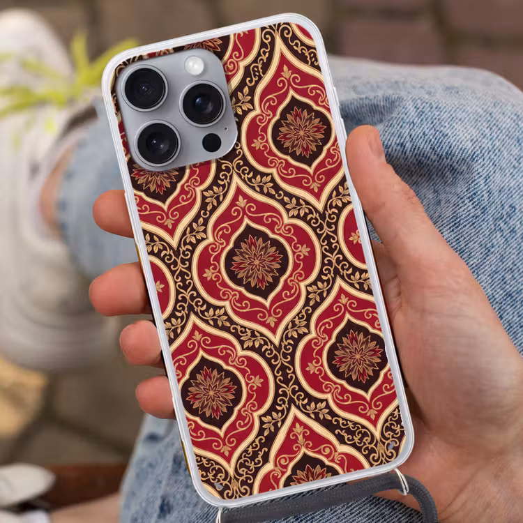 Telefoonhoesje met koord - Patroon - Ornament - Barok - Rood - Goud — 2
