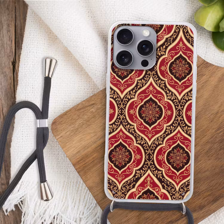 Telefoonhoesje met koord - Patroon - Ornament - Barok - Rood - Goud — 3