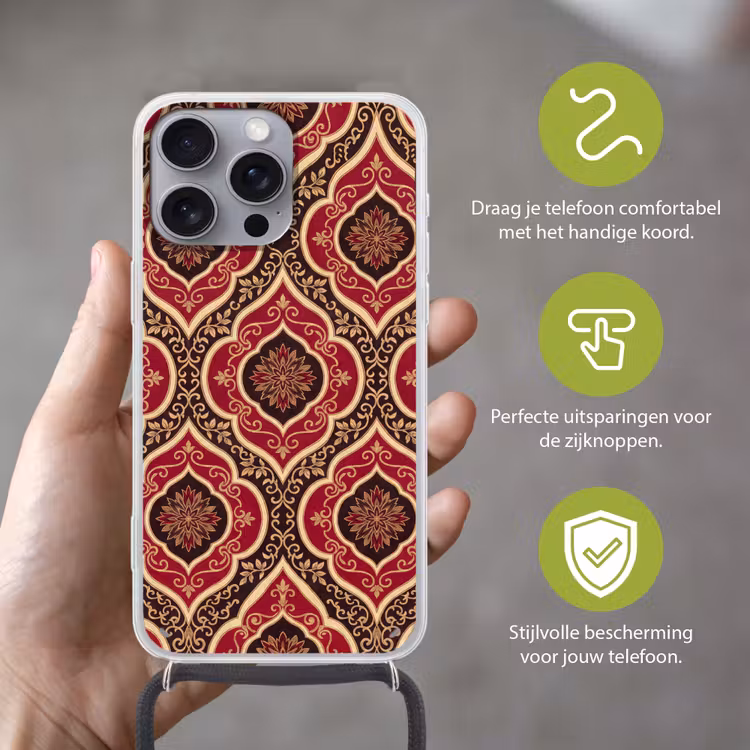 Telefoonhoesje met koord - Patroon - Ornament - Barok - Rood - Goud — 4