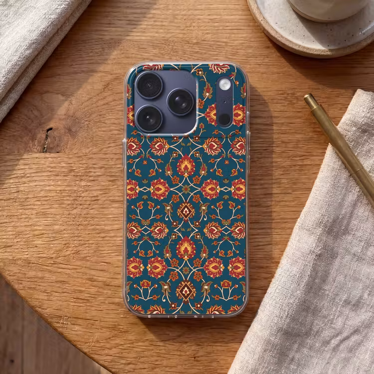 Telefoonhoesje - Ornament - Flora - Traditioneel - Klassiek - Blauwgroen — 2