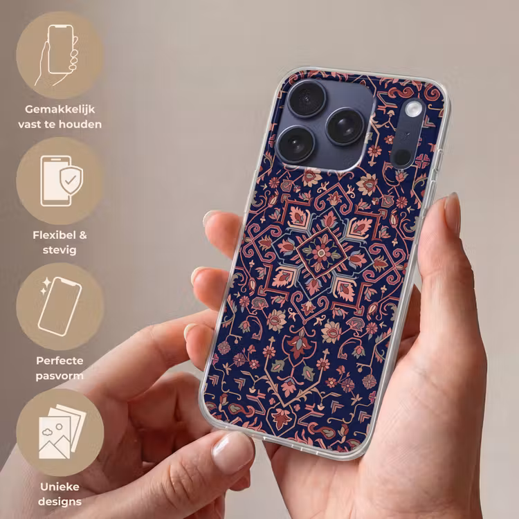 Telefoonhoesje - Patroon - Oosters - Floraal - Blauw - Klassiek — 4