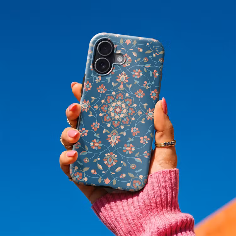 Telefoonhoesje Toughcase - Bloemen - Patroon - Natuur - Ornament - Blauw — 2
