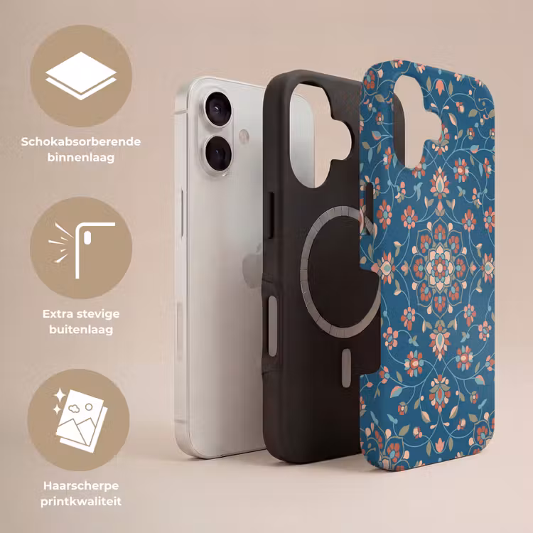 Telefoonhoesje Toughcase - Bloemen - Patroon - Natuur - Ornament - Blauw — 3