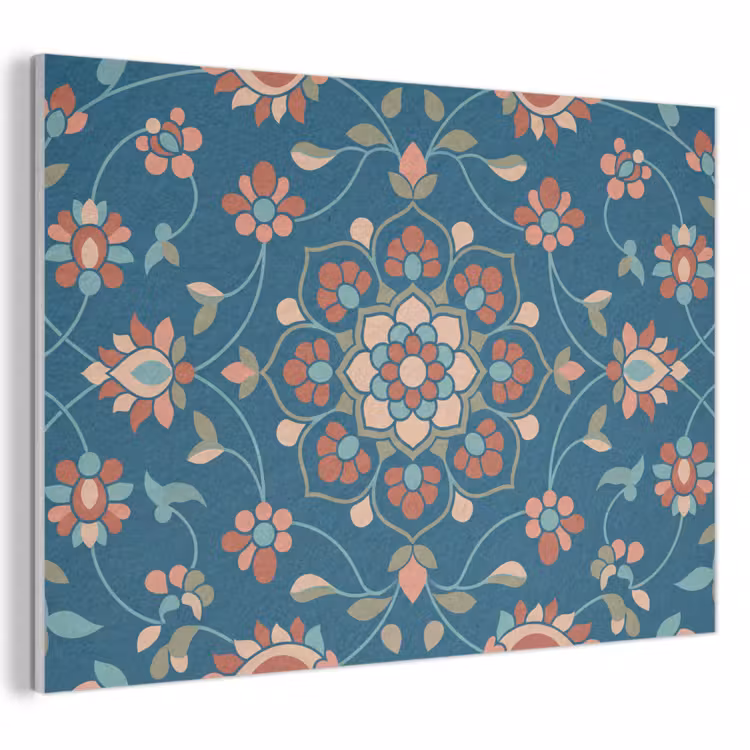 Akoestisch schilderij - Bloemen - Patroon - Natuur - Ornament - Blauw — 1