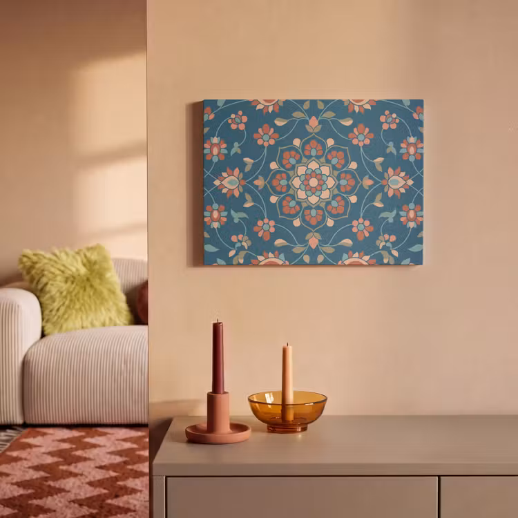 Akoestisch schilderij - Bloemen - Patroon - Natuur - Ornament - Blauw — 2