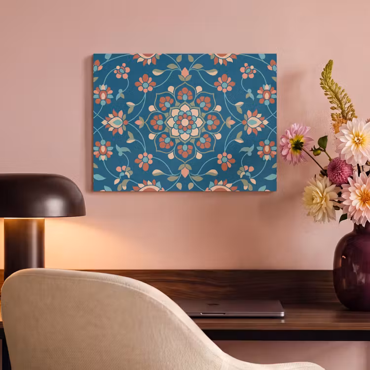 Akoestisch schilderij - Bloemen - Patroon - Natuur - Ornament - Blauw — 4