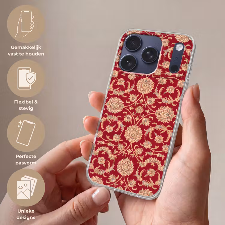 Telefoonhoesje - Patroon - Bloem - Klassiek - Oosters - Rood — 4