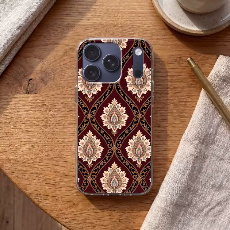 Telefoonhoesje - Patroon - Bloemmotief - Decoratie - Klassiek - Rood — 2