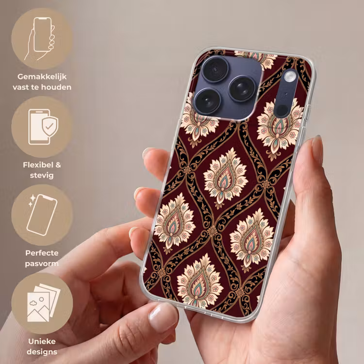 Telefoonhoesje - Patroon - Bloemmotief - Decoratie - Klassiek - Rood — 4