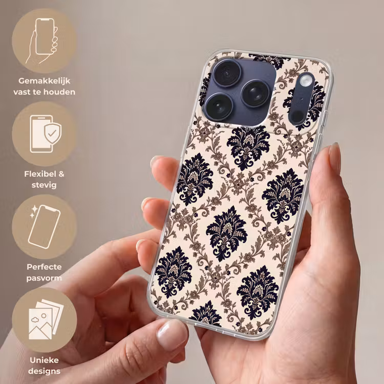 Telefoonhoesje - Patroon - Floraal - Klassiek - Beige-blauw — 4