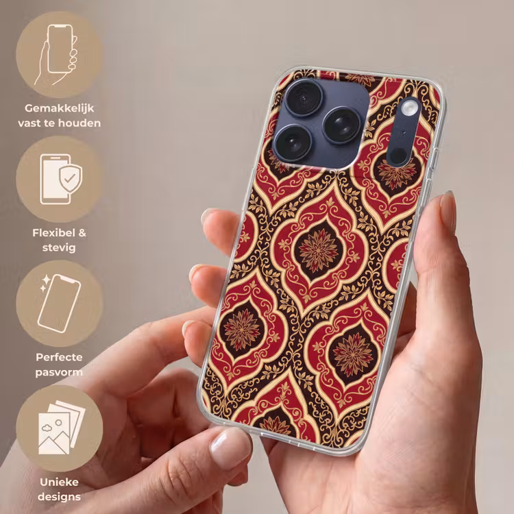 Telefoonhoesje - Patroon - Ornament - Barok - Rood - Goud — 4