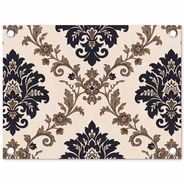Tuinposter - Patroon - Floraal - Klassiek - Beige-blauw — 1