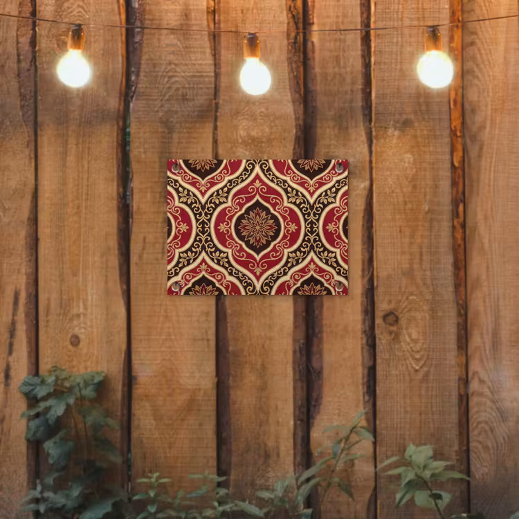 Tuinposter - Patroon - Ornament - Barok - Rood - Goud — 2