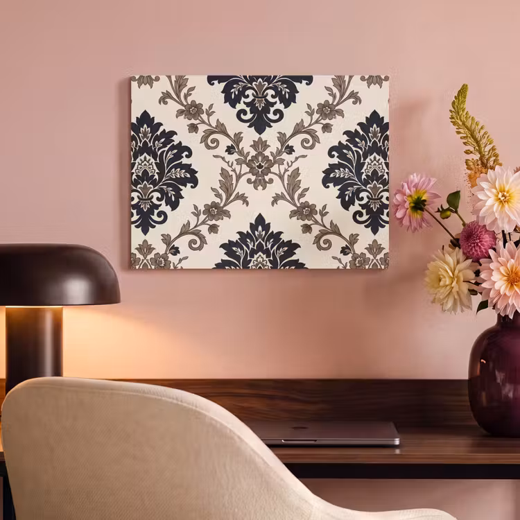 Akoestisch schilderij - Patroon - Floraal - Klassiek - Beige-blauw — 4