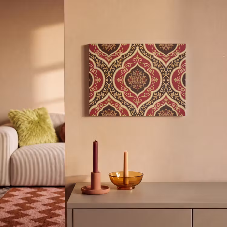 Akoestisch schilderij - Patroon - Ornament - Barok - Rood - Goud — 2