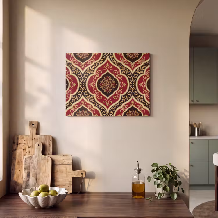 Akoestisch schilderij - Patroon - Ornament - Barok - Rood - Goud — 3