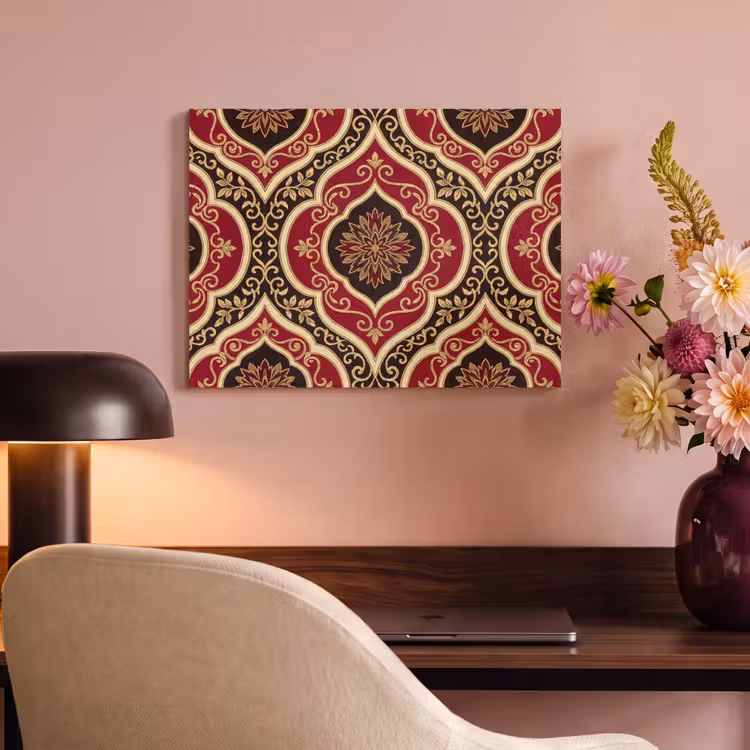 Akoestisch schilderij - Patroon - Ornament - Barok - Rood - Goud — 4